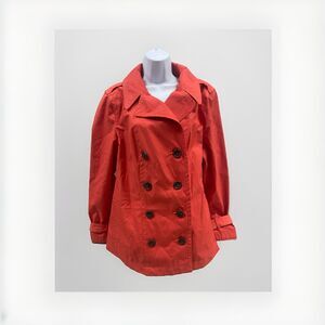 St. John's Bay Coat Women's XLarge Bright Orange Peacoat Pockets Cotton Blend